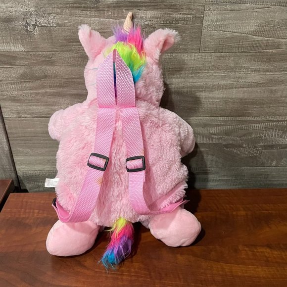 Unicorn Pink Plush Backpack 16” with straps - Picture 2 of 3